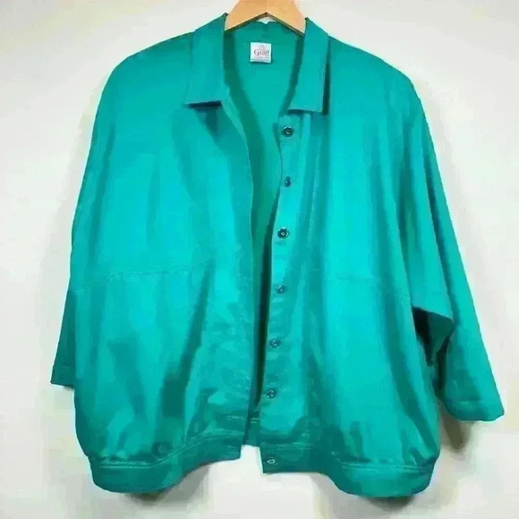 VINTAGE 70s 80s Bomber Jacket House Chore Coat Barn Jacket 3/5 Sleeve Teal XL - Picture 2 of 11